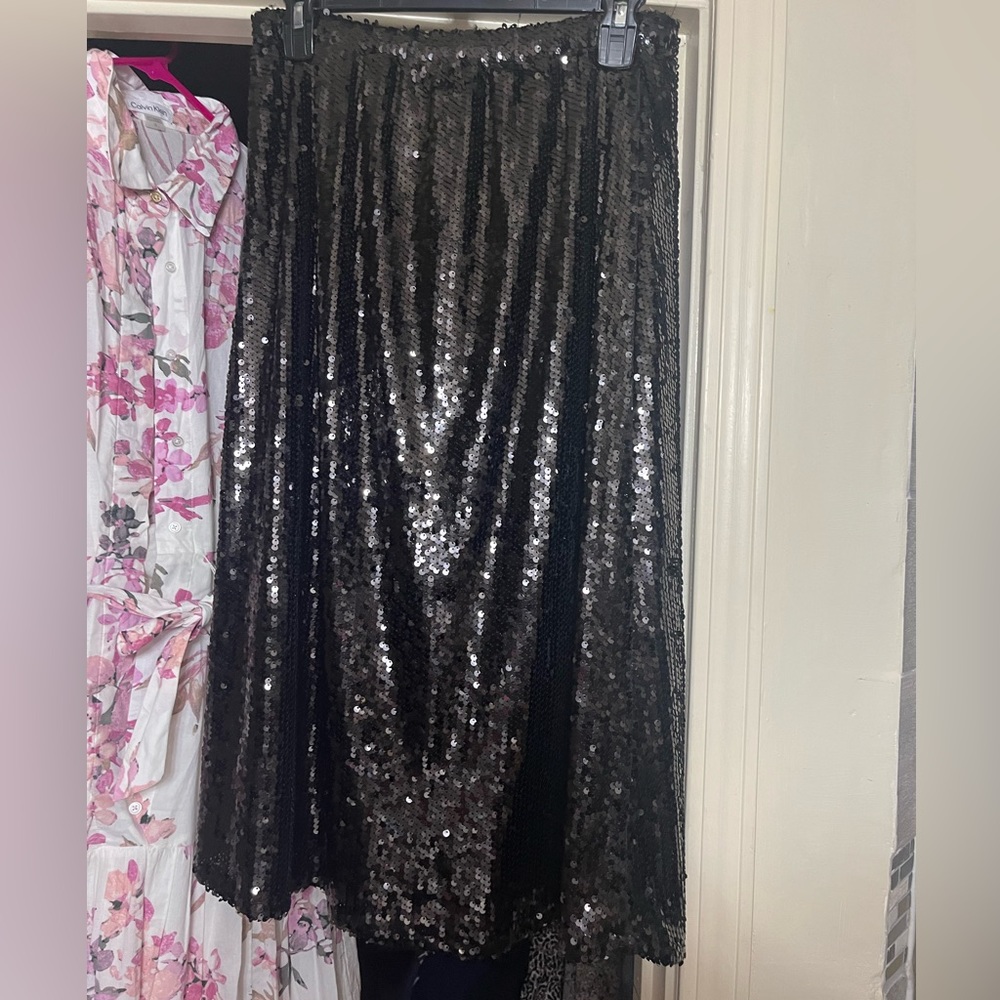 Black sequined midi skirt